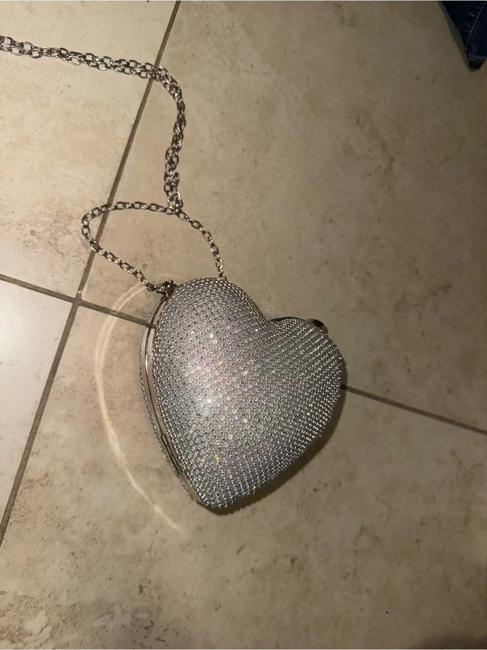 Crystal Heart Crossbody Bag - Silver - Picture 3 of 5